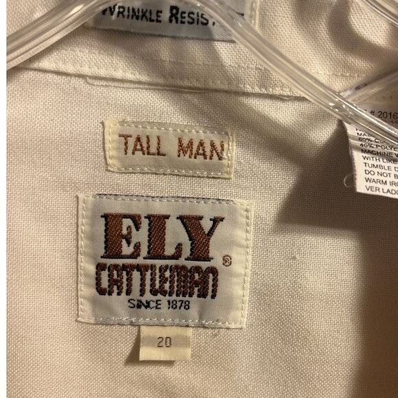 Ely Cattleman Vintage Men’s 20 White Cotton Blend Pearl Snap Western Shirt - Picture 3 of 12